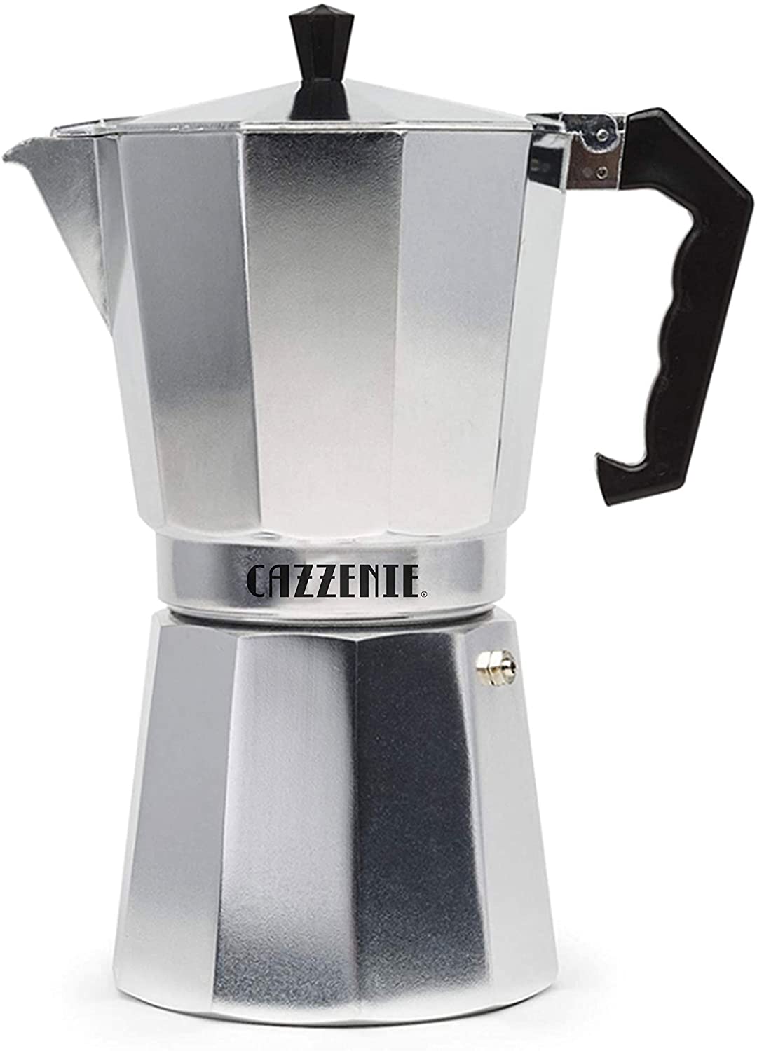 Cazzenie Cafetera Italiana de Aluminio de 300 ml para una Taza. Cafetera  Espresso Individual para Cafe o Capuchino Cazzenie Plata