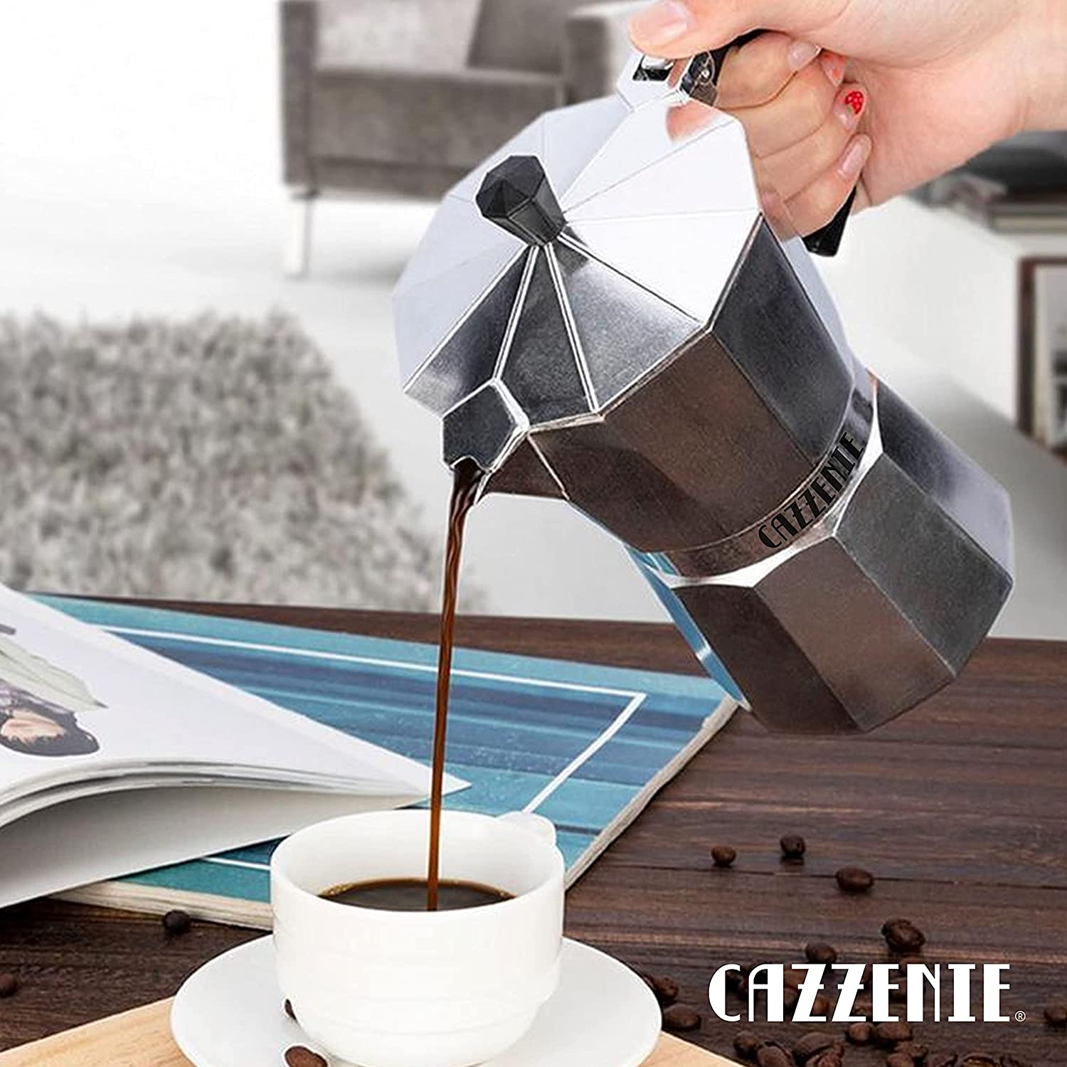 Cazzenie Cafetera italiana 300ml de Aluminio 1 Taza. Cafetera espresso para  estufa con diseño clásico. Cafetera individual para preparar cafe o  capuchino. Prens…
