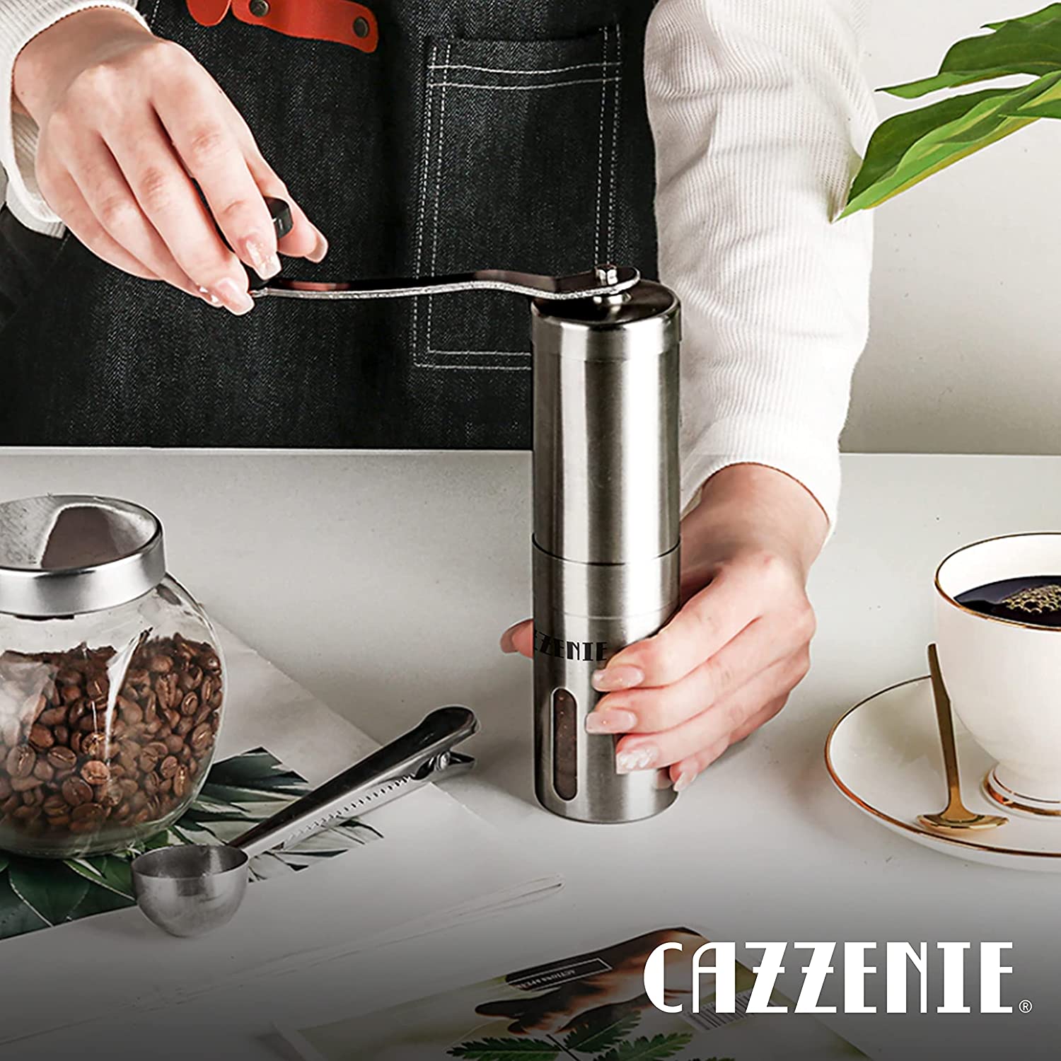 VEVOK CHEF Molinillo de café manual de acero inoxidable, 6 ajustes externos  ajustables, molinillo de café de mano vintage, manivela portátil