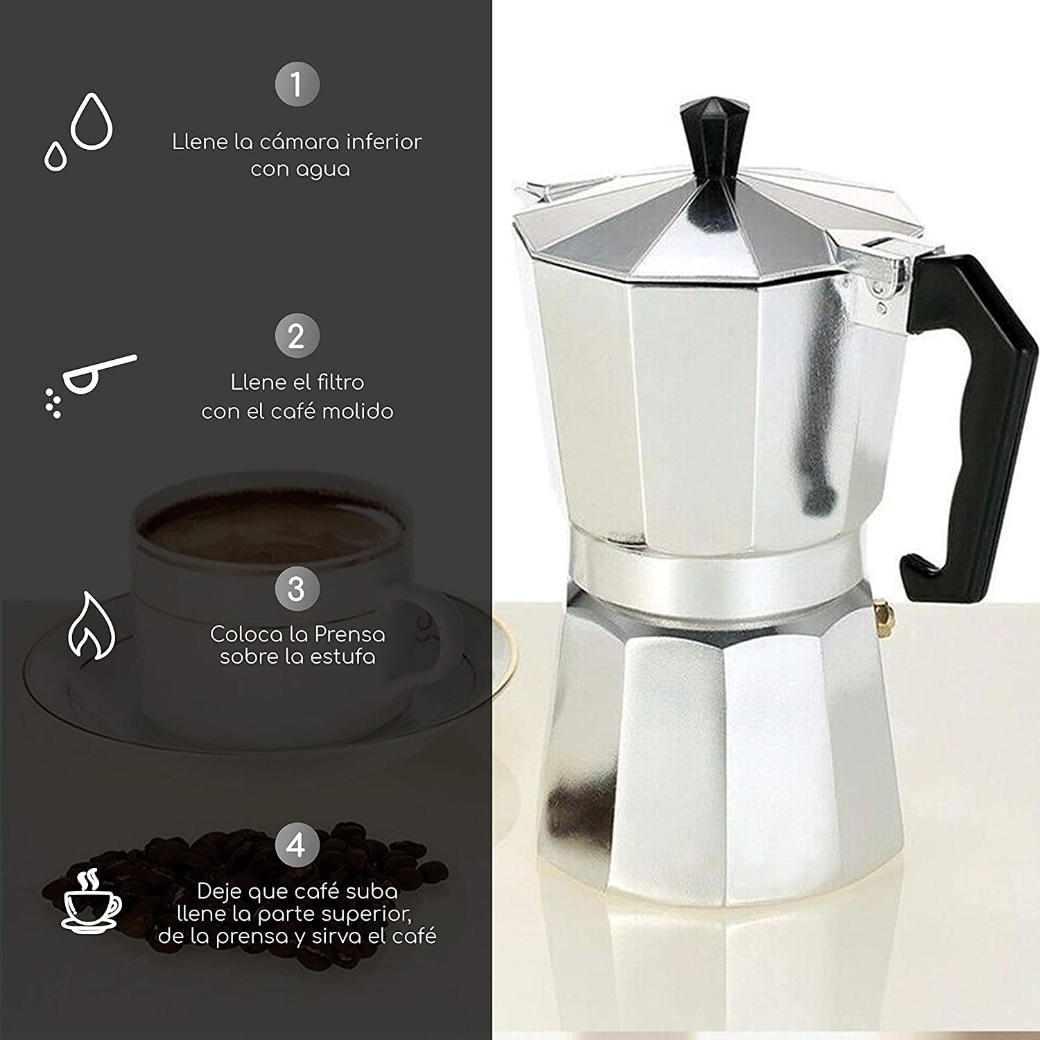 Cafetera Italiana,12 Tazas, Capacidad 700 Gr, De Acero Inox, Apta Para  Cualquier Cocina Bn5583 con Ofertas en Carrefour