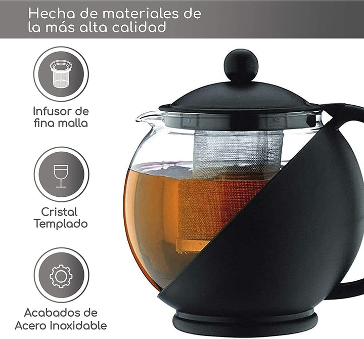 Tetera De Cristal De 1000 Ml Con Calentador - Incluye Colador, Ideal Para Té Suelto, Hogar Y Oficina